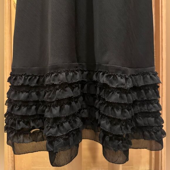 Loft Adjustable Spaghetti Strap Midi Black Dress with Ruffles SZ 4 - Picture 2 of 6